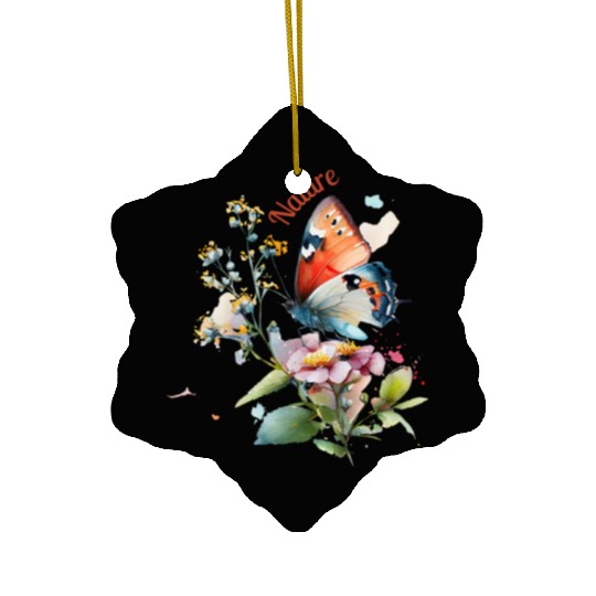 Nature and Butterflies - Watercolor Flowers Ceramic Ornaments