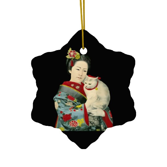 Geisha Cat Kimono Japanese Vintage Art Ceramic Ornaments
