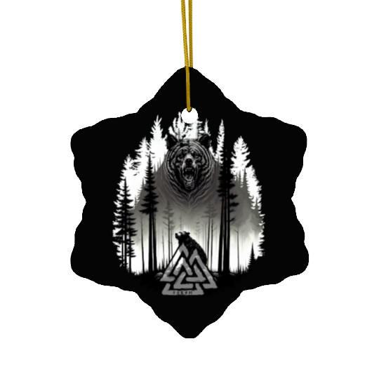Grizzly bear Bear Valknut Wotan knot Forest Viking Ceramic Ornaments