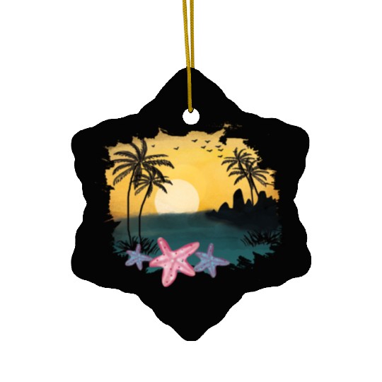 Beach Sunset Watercolor Design Sublimation Art 5 Ceramic Ornaments