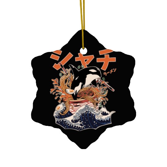 The Great Orca Killer Whale Ramen (Japanese Text) Ceramic Ornaments