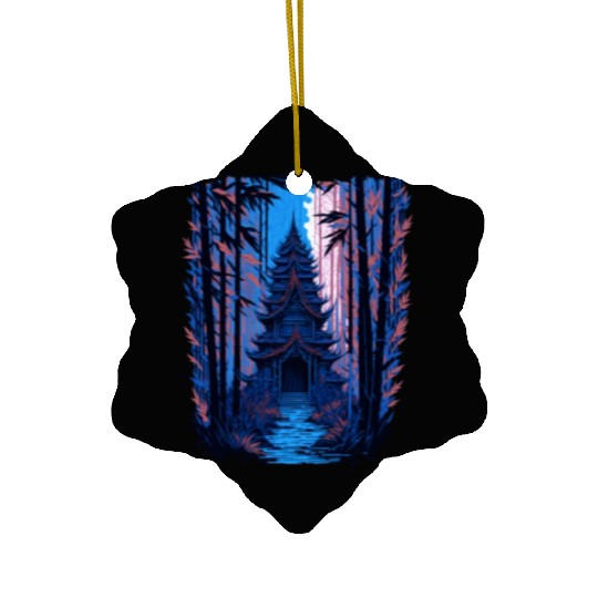 Japanese Temple in a Bamboo Forest Ceramic Ornaments