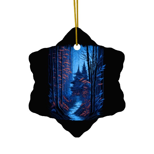 Japanese Temple in a Bamboo Forest Ceramic Ornaments