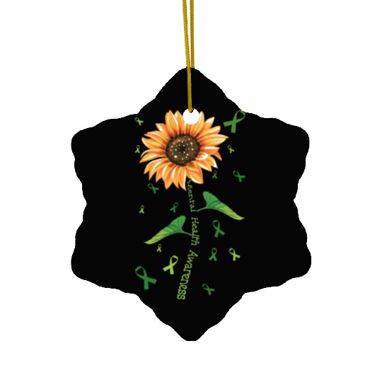 May Green Mental Health Awareness Sunflower Ceramic Ornaments