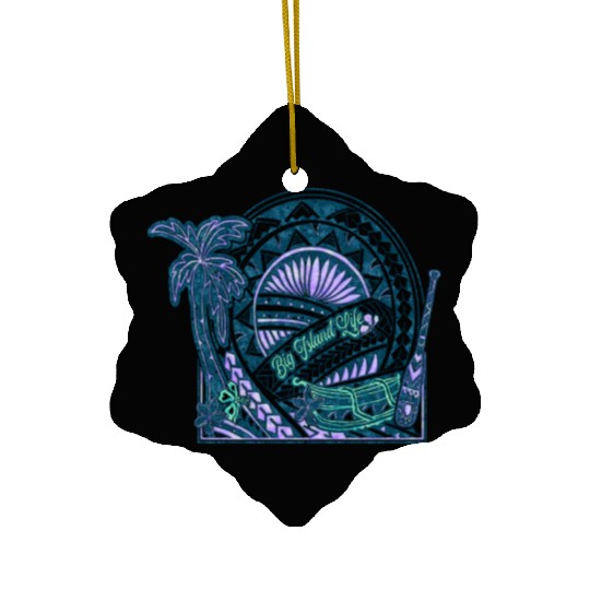 Big Island Outrigger Canoe Teal Tribal Ceramic Ornaments