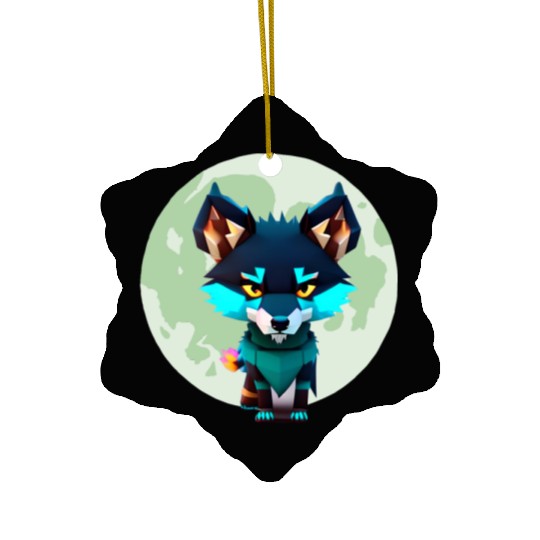 Cute Wolf Moon Graphic Ceramic Ornaments