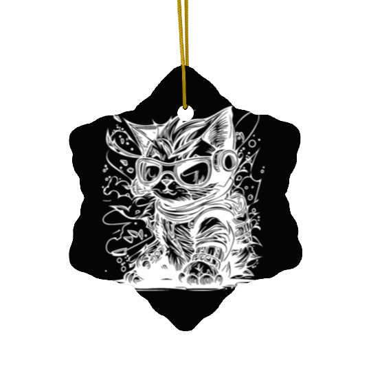 Little Cool Space Cat Splash Tattoo Style Ceramic Ornaments