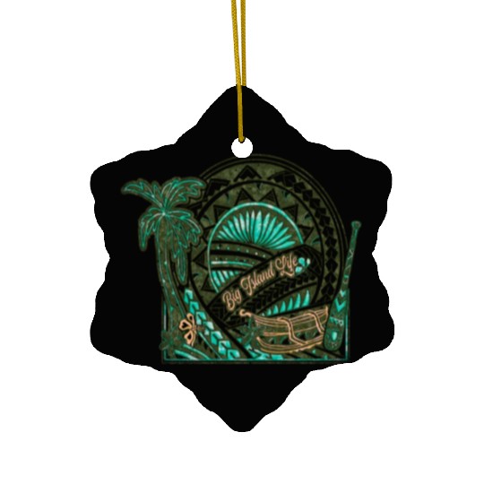 Big Island Outrigger Canoe Tribal Halftone Edges Ceramic Ornaments