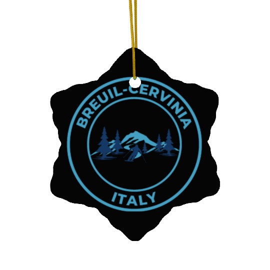 Retro cool Skiing in Breuil Cervinia Italy Blue Ceramic Ornaments