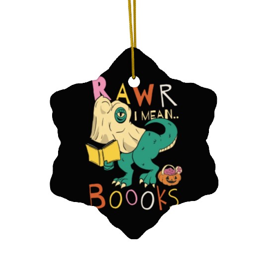 Reading Teacher Halloween T Rex Ghost Book Ceramic Ornaments