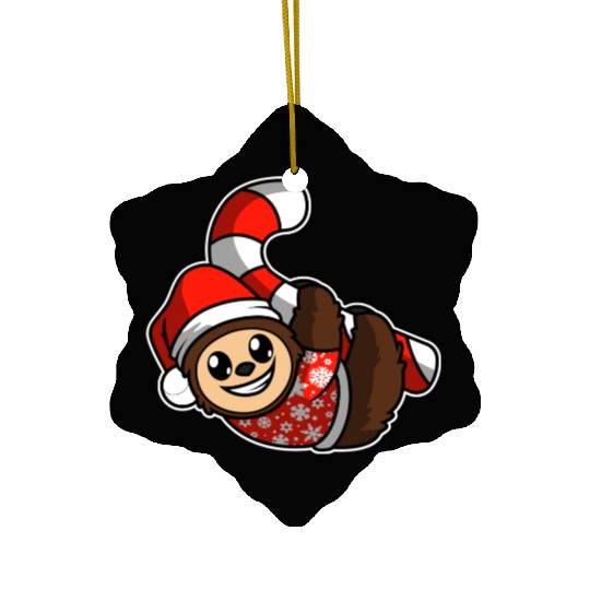 Merry Christmas Sloth Candy Cane Ceramic Ornaments