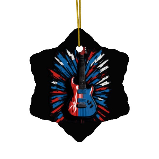 Electric guitar in Union Jack flag colors Ceramic Ornaments