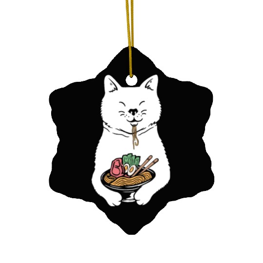 Cute Cat Eating Ramen Ceramic Ornaments