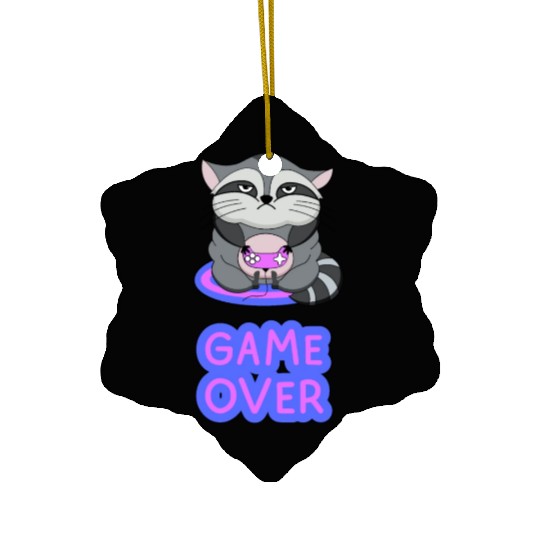 Game Over fat wicked raccoon playing on a console Ceramic Ornaments