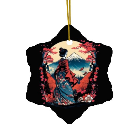 Mount Fuji Fujisan Fujiyama Floral Geisha Ceramic Ornaments