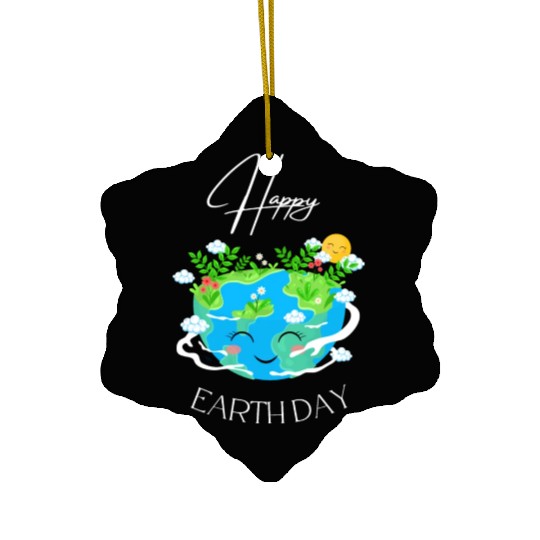 Green and Blue Happy Earth Day Ceramic Ornaments