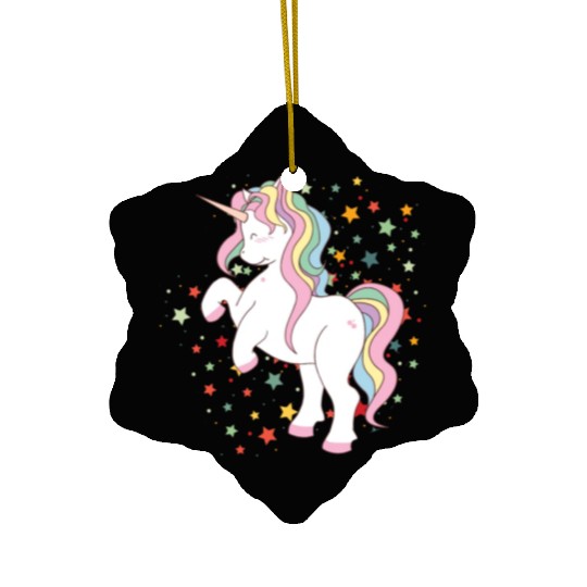 Cute Rearing Rainbow Unicorn Falling Stars Ceramic Ornaments