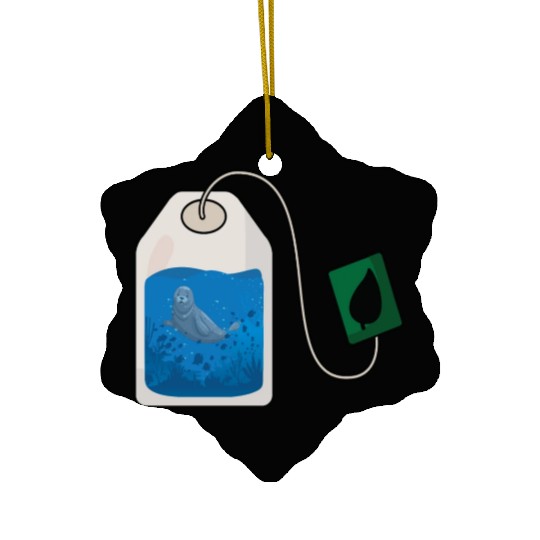Funny seal swimming in a tea bag Ceramic Ornaments