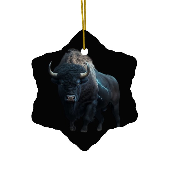 Majestic bison black with lightning bolts buffalo Ceramic Ornaments