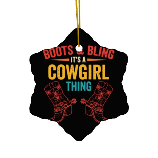 Boots & bling. it's a cowgirl thing Ceramic Ornaments