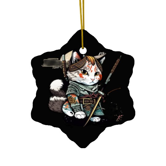 The Fearless Samurai Cat: A Sword's Master Ceramic Ornaments