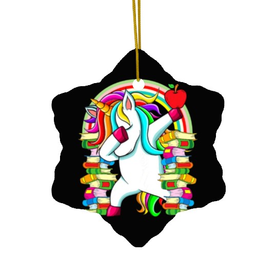 Womens Reading Teacher Dabbing Unicorn Elementary Ceramic Ornaments