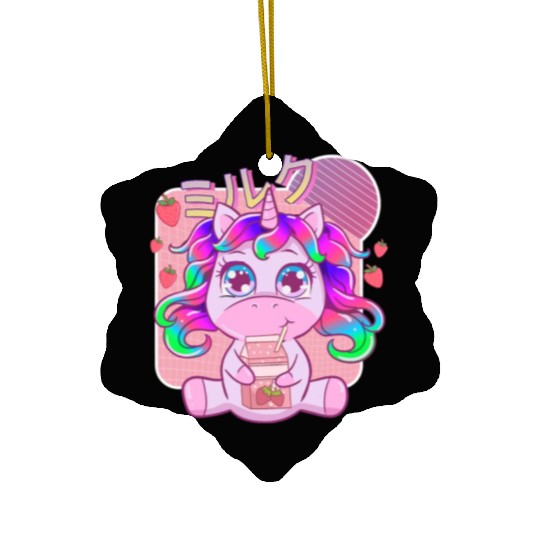 Funny Kawaii Unicorn Strawberry Milk Shake Ceramic Ornaments