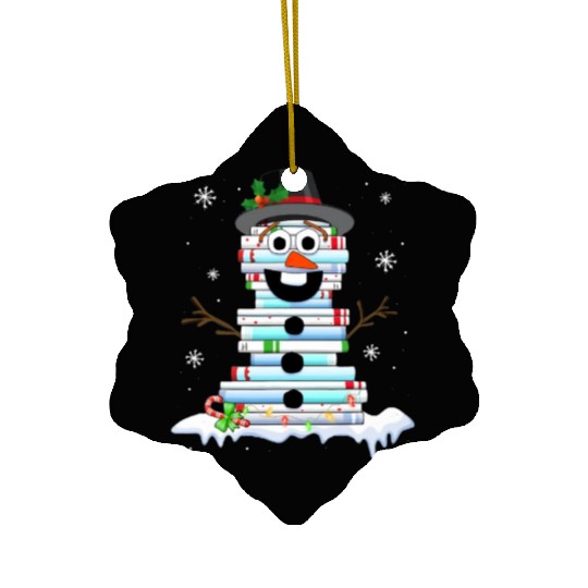 snowman book stack librarian book lover christmas Ceramic Ornaments