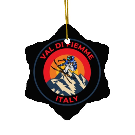 Vintage Cool Skiing in Val Di Fiemme Italy Sunset Ceramic Ornaments