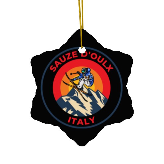 Vintage Cool Skiing in Sauze D'oulx italy Sunset Ceramic Ornaments