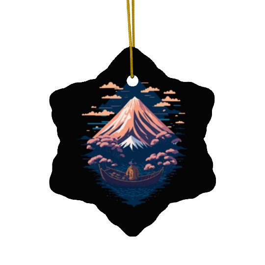 Serene Mount Fuji Sunset Peaceful River Scenery Ceramic Ornaments
