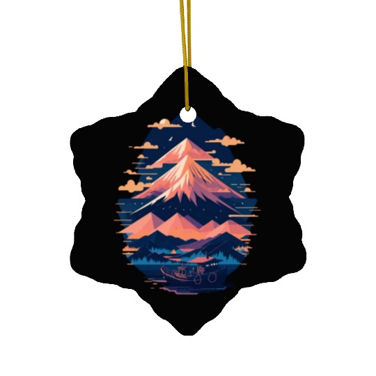 Serene Mount Fuji Sunset Peaceful River Scenery Ceramic Ornaments