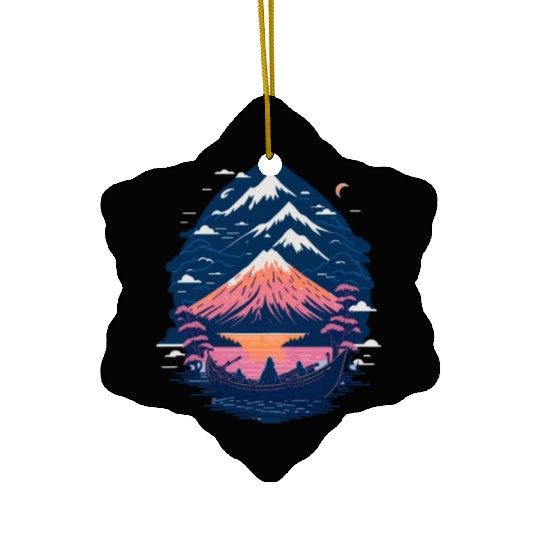 Serene Mount Fuji Sunset Peaceful River Scenery Ceramic Ornaments