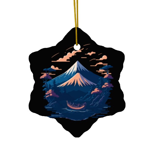 Serene Mount Fuji Sunset Peaceful River Scenery Ceramic Ornaments