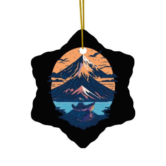 Serene Mount Fuji Sunset Peaceful River Scenery Ceramic Ornaments