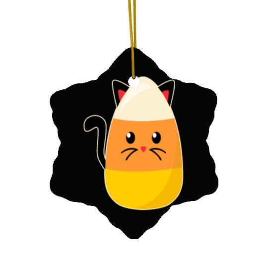 Candy Corn Cat Halloween Ceramic Ornaments