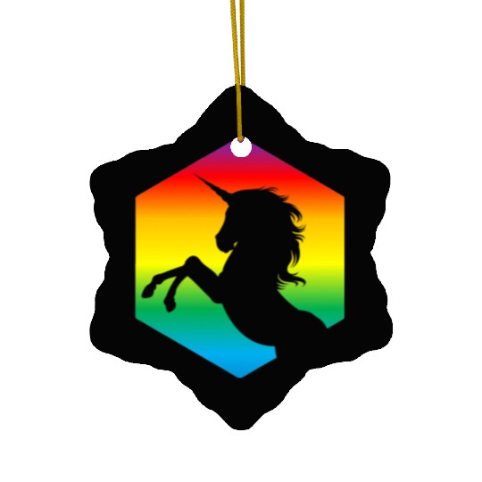 Rainbow Unicorn d20 Silhouette | TTRPG Pride Ceramic Ornaments