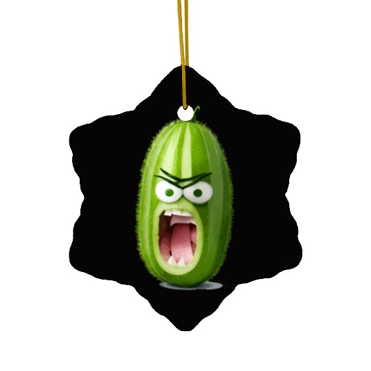 A cucumber with angry face cartoon style Ceramic Ornaments