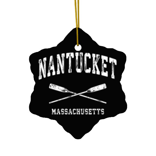 Nantucket Massachusetts Nautical Crossed Oars Ceramic Ornaments