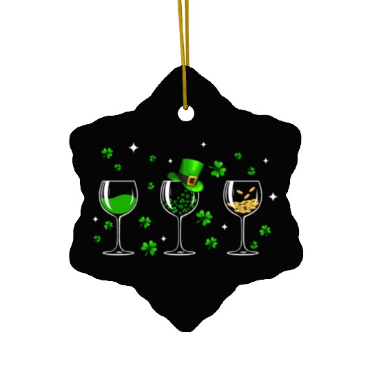 Three Wine Glasses Clover Shamrock St Patrick Day Ceramic Ornaments