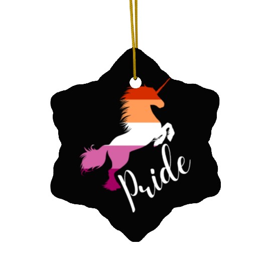 LGBTQ Lesbian Pride: Unicorn in Lesbian Flag Color Ceramic Ornaments