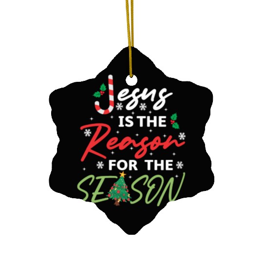 Jesus Is The Reason For The Season Candy Cane Ceramic Ornaments