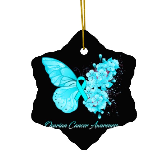 Ovarian Cancer Awareness Ribbon Teal Ovarian Cance Ceramic Ornaments