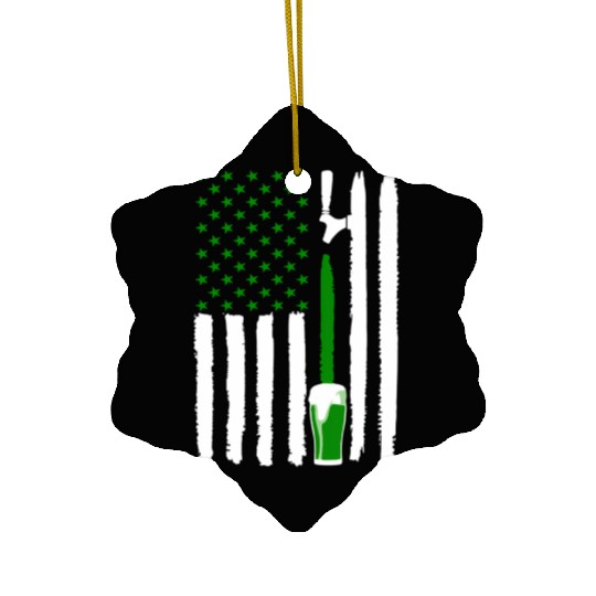 Green St PatricDay Beer American Flag Patriotic Ir Ceramic Ornaments
