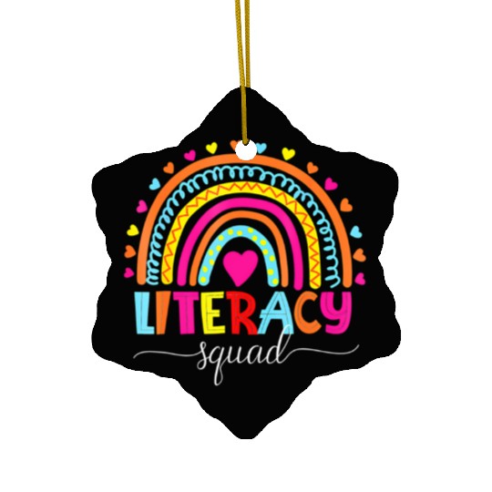 Literacy Squad Reading Teacher Rainbow Back To Sch Ceramic Ornaments