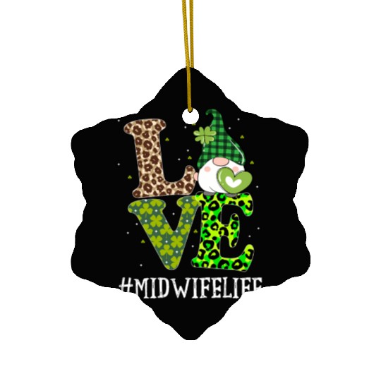 Midwife Love St PatricDay Gnome Leopard Ceramic Ornaments