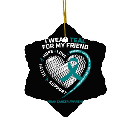 Teal Ribbon Ovarian Cancer Awareness Friend Ceramic Ornaments