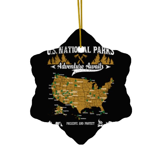 Us National ParAdventure Awaits Hiking Camping Ceramic Ornaments