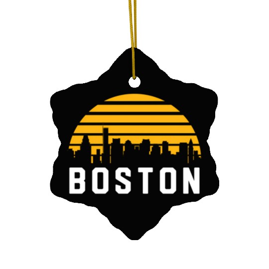 Boston Massachusetts Cityscape Yellow Ceramic Ornaments