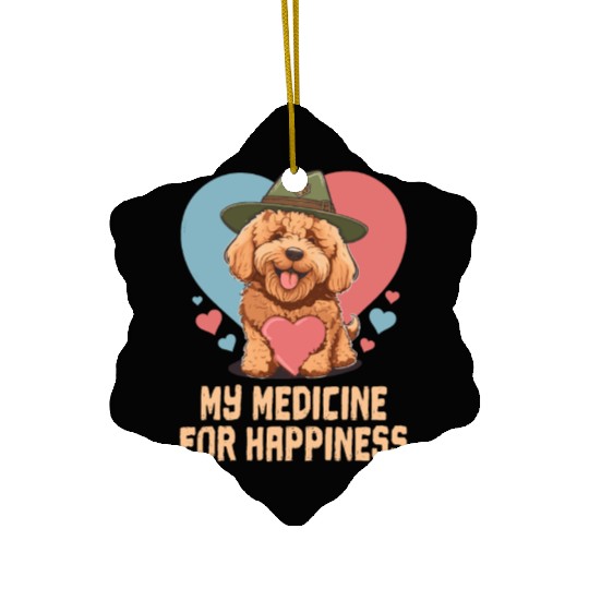 My Medicine For Happiness Goldendoodle Dog Dad Ceramic Ornaments